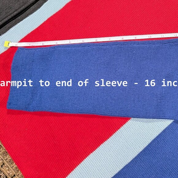 Vintage J Crew merlino wool crew neck sweater blue red 1990s size M - Picture 5 of 7